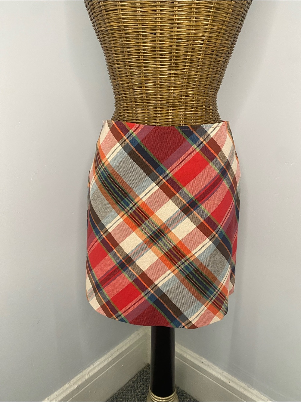 Trina Turk Red Plaid Mini Skirt with Cream and Navy